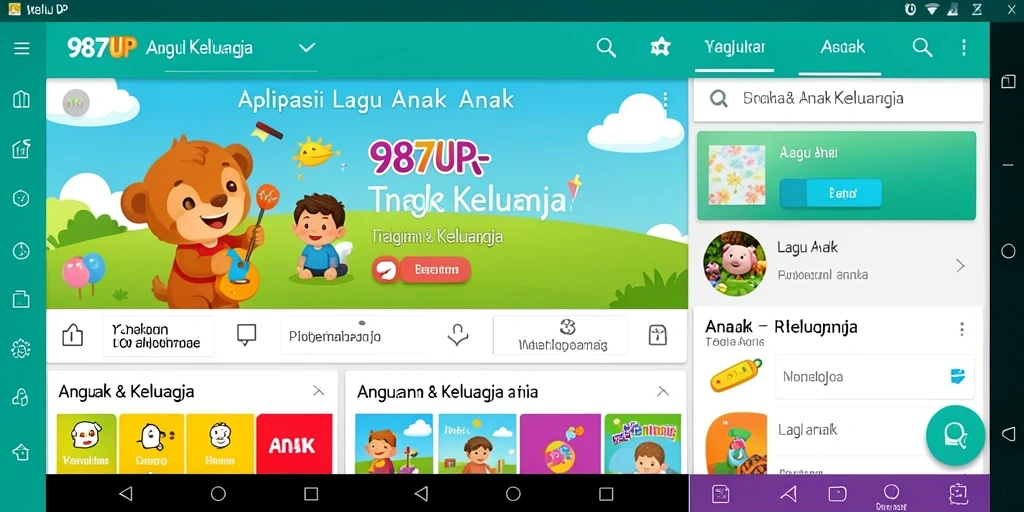 Tampilan antarmuka aplikasi 987UP yang ramah anak dan menarik.