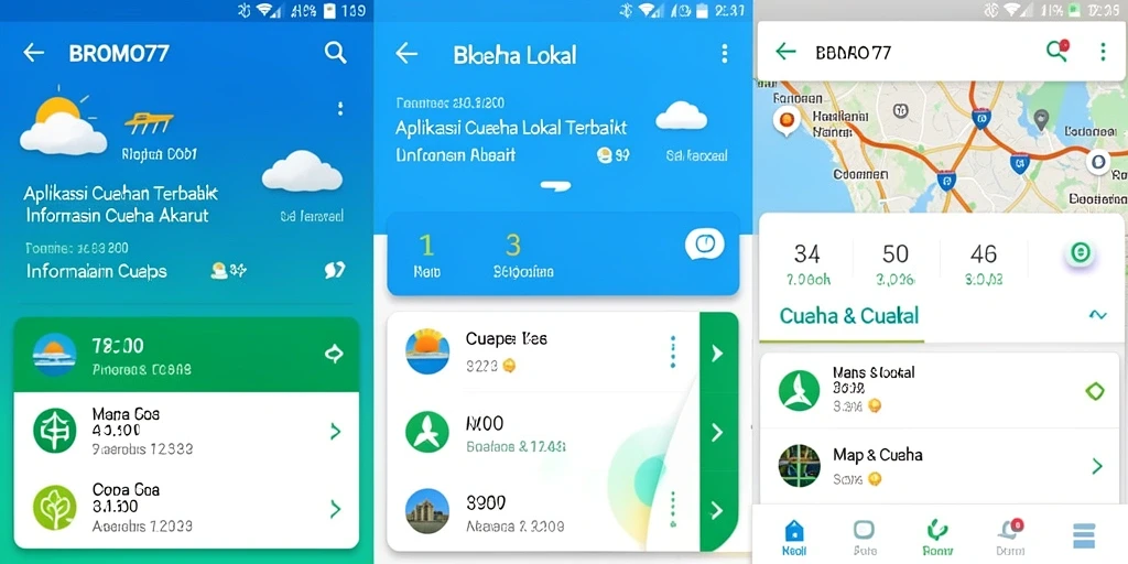 Tampilan antarmuka BROMO77 yang menampilkan informasi cuaca lokal.
