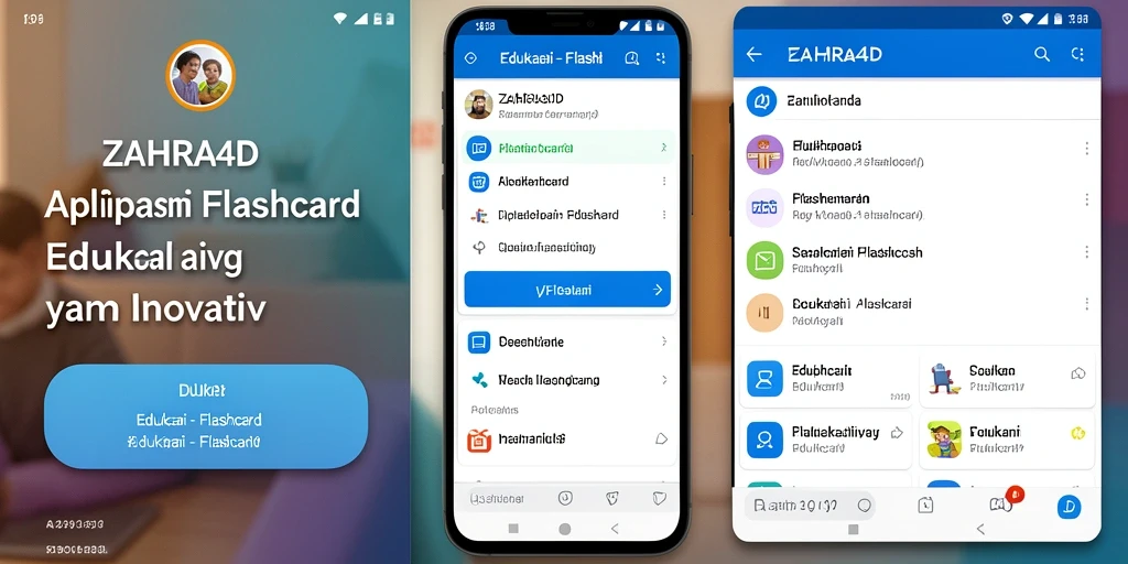 Screenshot antarmuka aplikasi ZAHRA4D dengan fungsi Flashcard yang interaktif.
